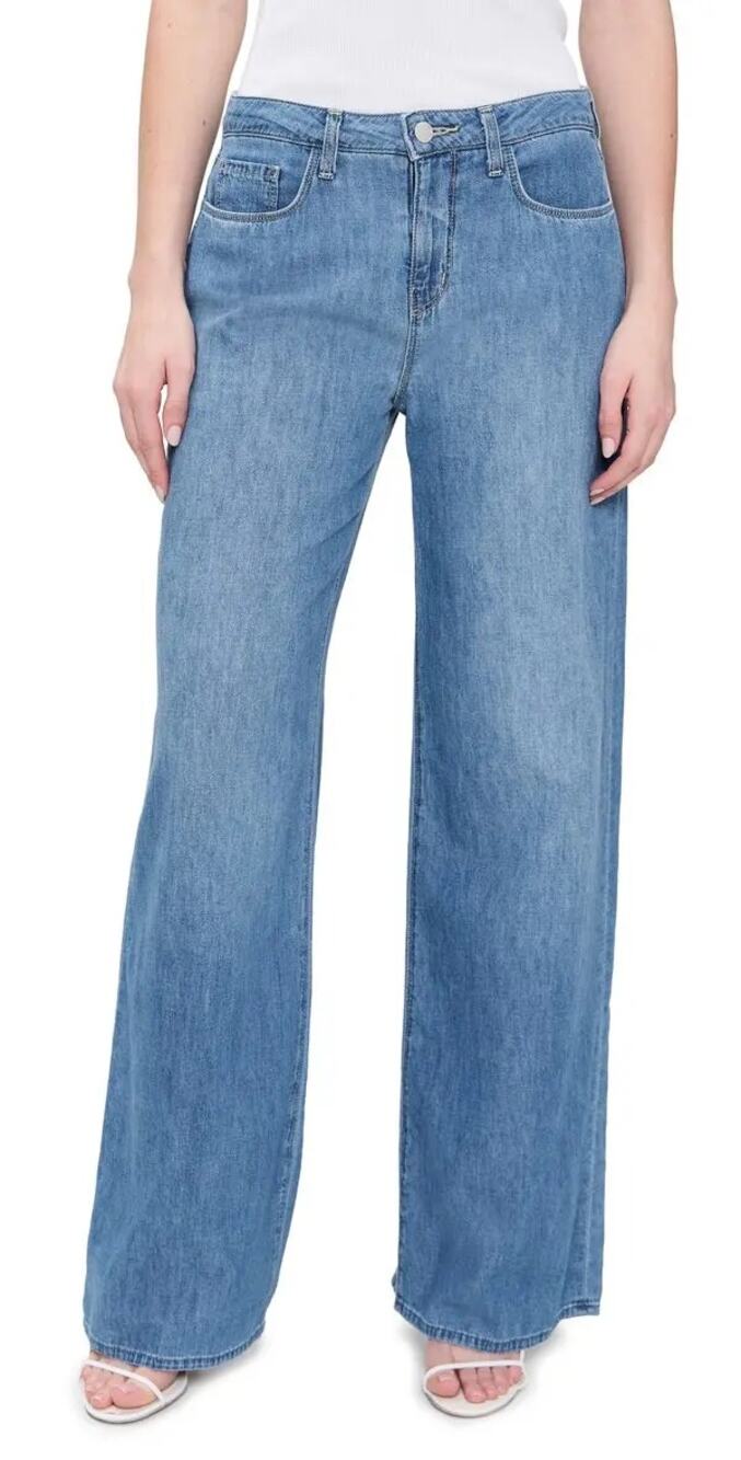 L'AGENCE Women Alicent Stokes Blue High Rise Sneaker Wide Leg Jeans Size 28